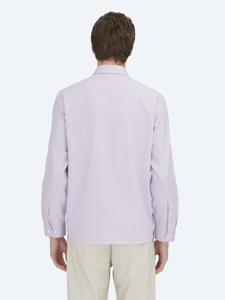 Purple Plain Regular Fit Weaving Classical Cotton Blended Shirt - 5