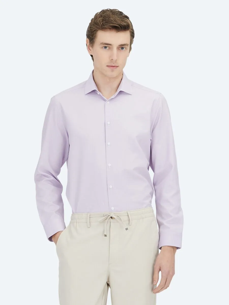 Purple Plain Regular Fit Weaving Classical Cotton Blended Shirt - 1