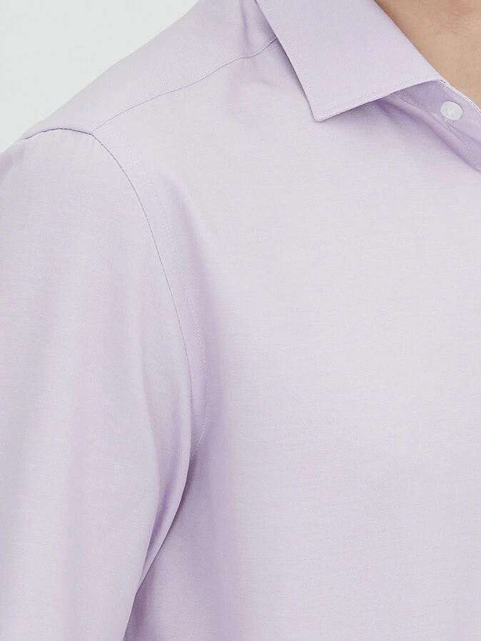 Purple Plain Regular Fit Weaving Classical Cotton Blended Shirt - 3