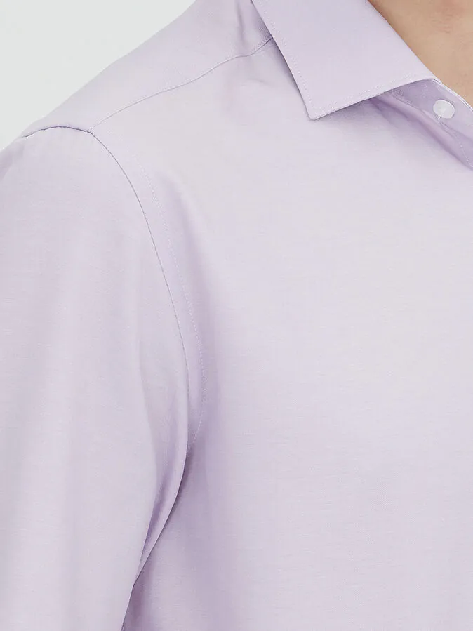 Purple Plain Regular Fit Weaving Classical Cotton Blended Shirt - 3