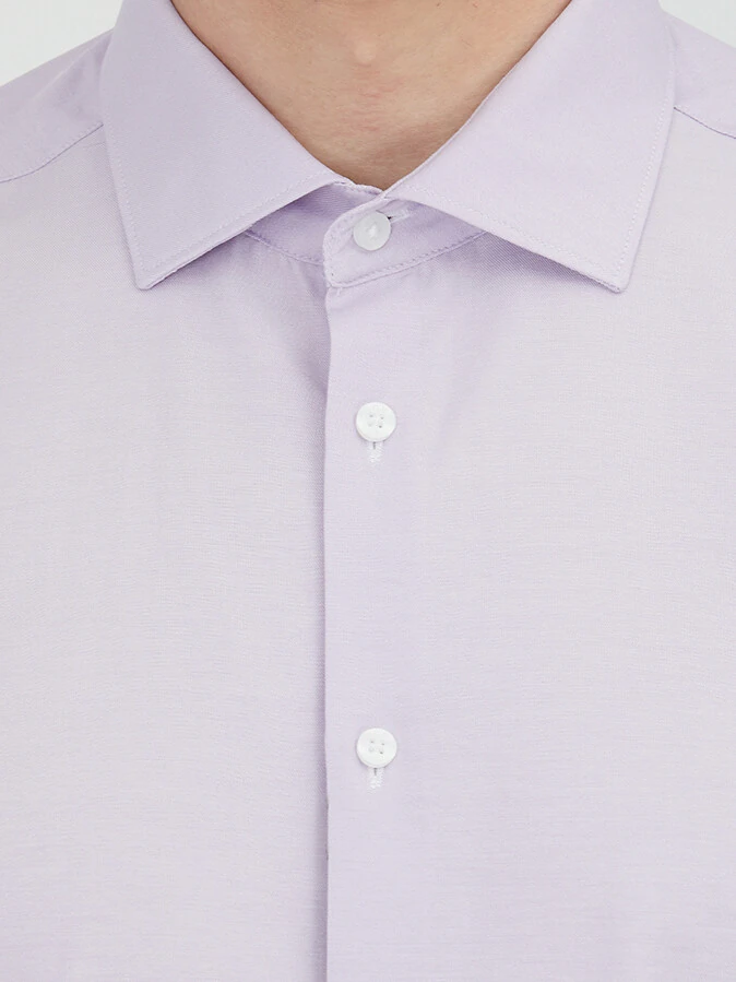 Purple Plain Regular Fit Weaving Classical Cotton Blended Shirt - 4