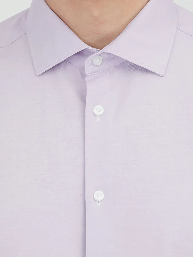 Purple Plain Regular Fit Weaving Classical Cotton Blended Shirt - 4
