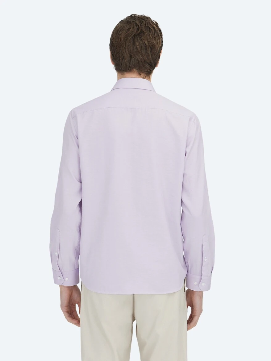 Purple Plain Regular Fit Weaving Classical Cotton Blended Shirt - 5