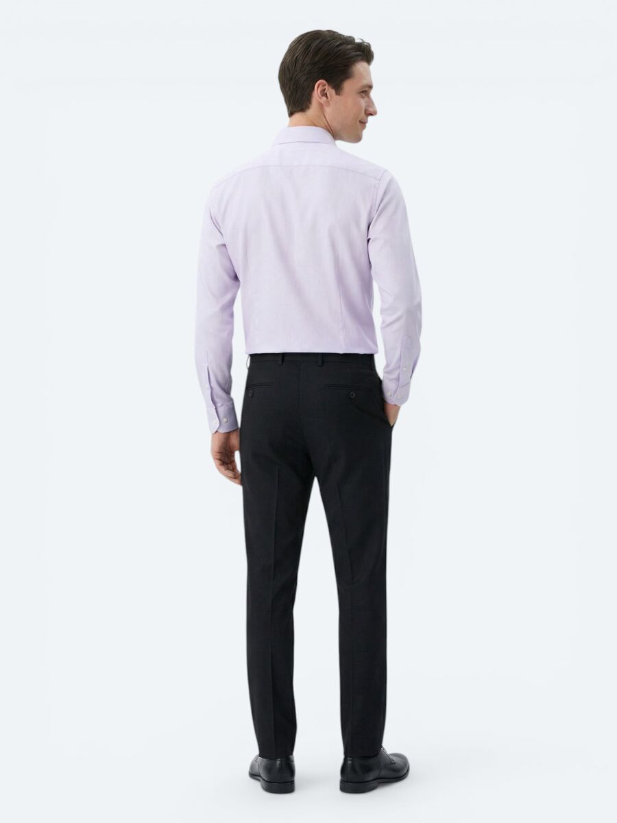 Purple Plain Slim Fit Long Weaving Classical 100% Cotton Shirt - 4