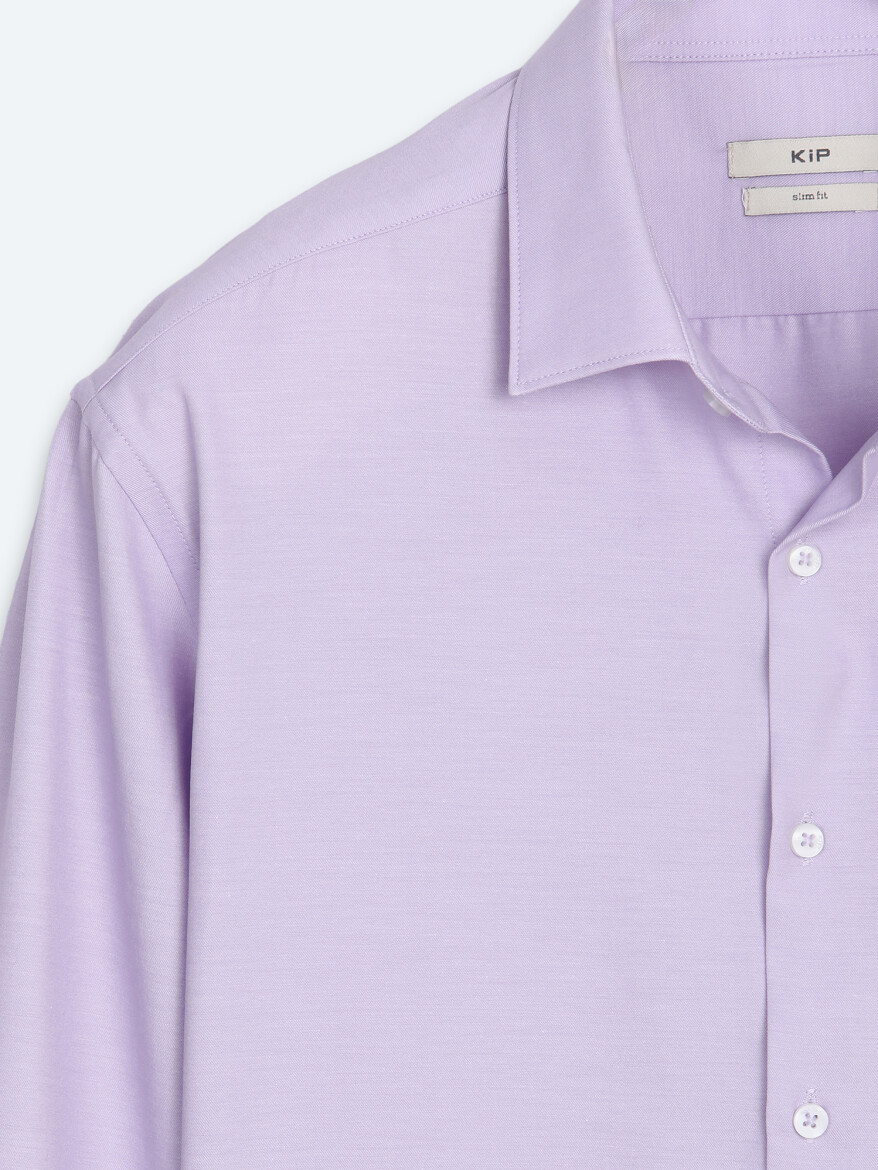 Purple Plain Slim Fit Long Weaving Classical Cotton Blended Shirt - 7