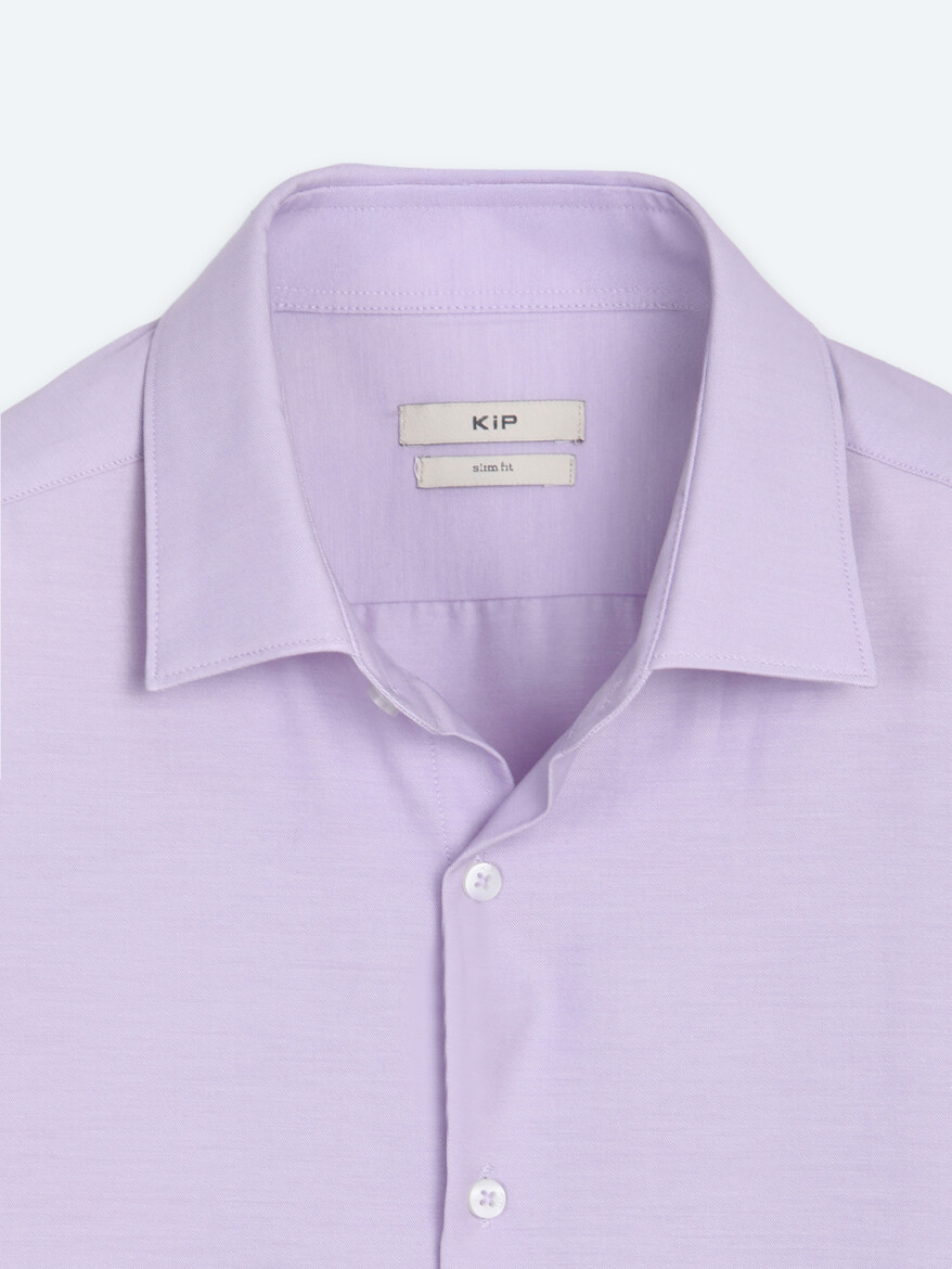 Purple Plain Slim Fit Long Weaving Classical Cotton Blended Shirt - 8