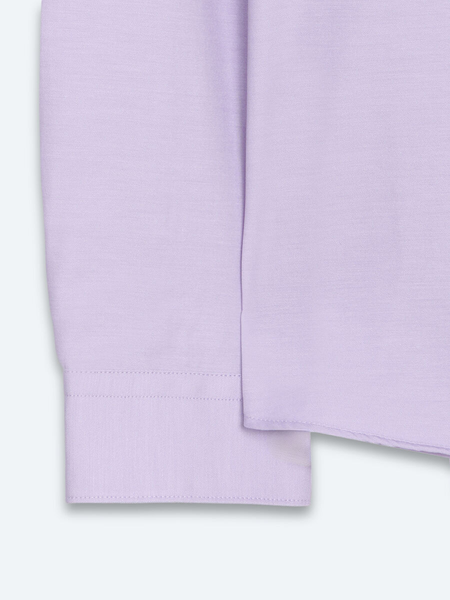 Purple Plain Slim Fit Long Weaving Classical Cotton Blended Shirt - 9