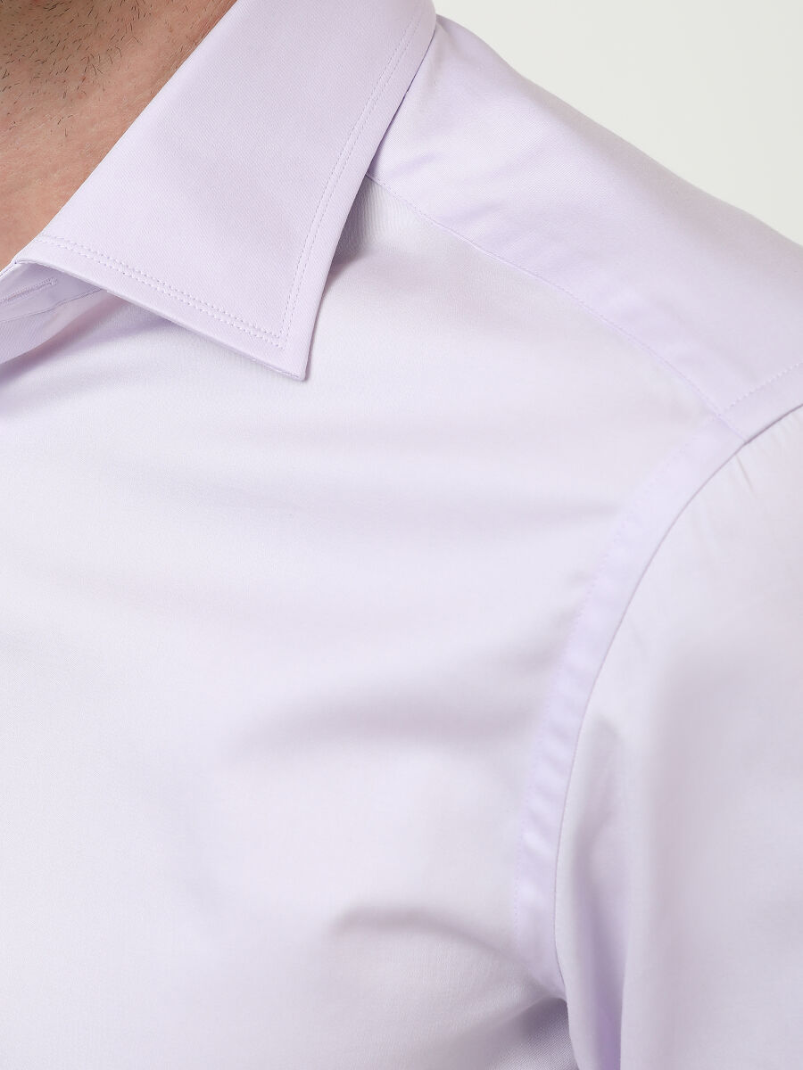 Purple Plain Slim Fit Weaving Classical 100% Cotton Shirt - 2