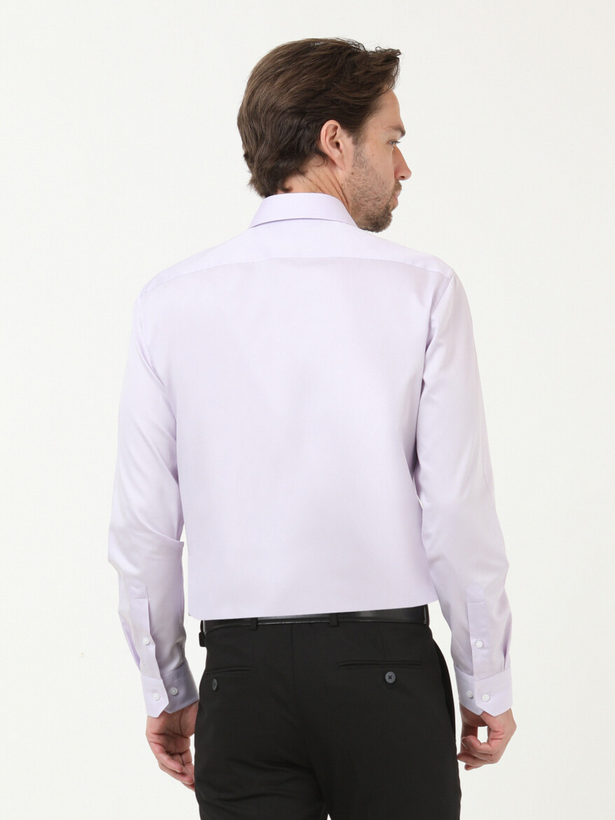 Purple Plain Slim Fit Weaving Classical 100% Cotton Shirt - 3