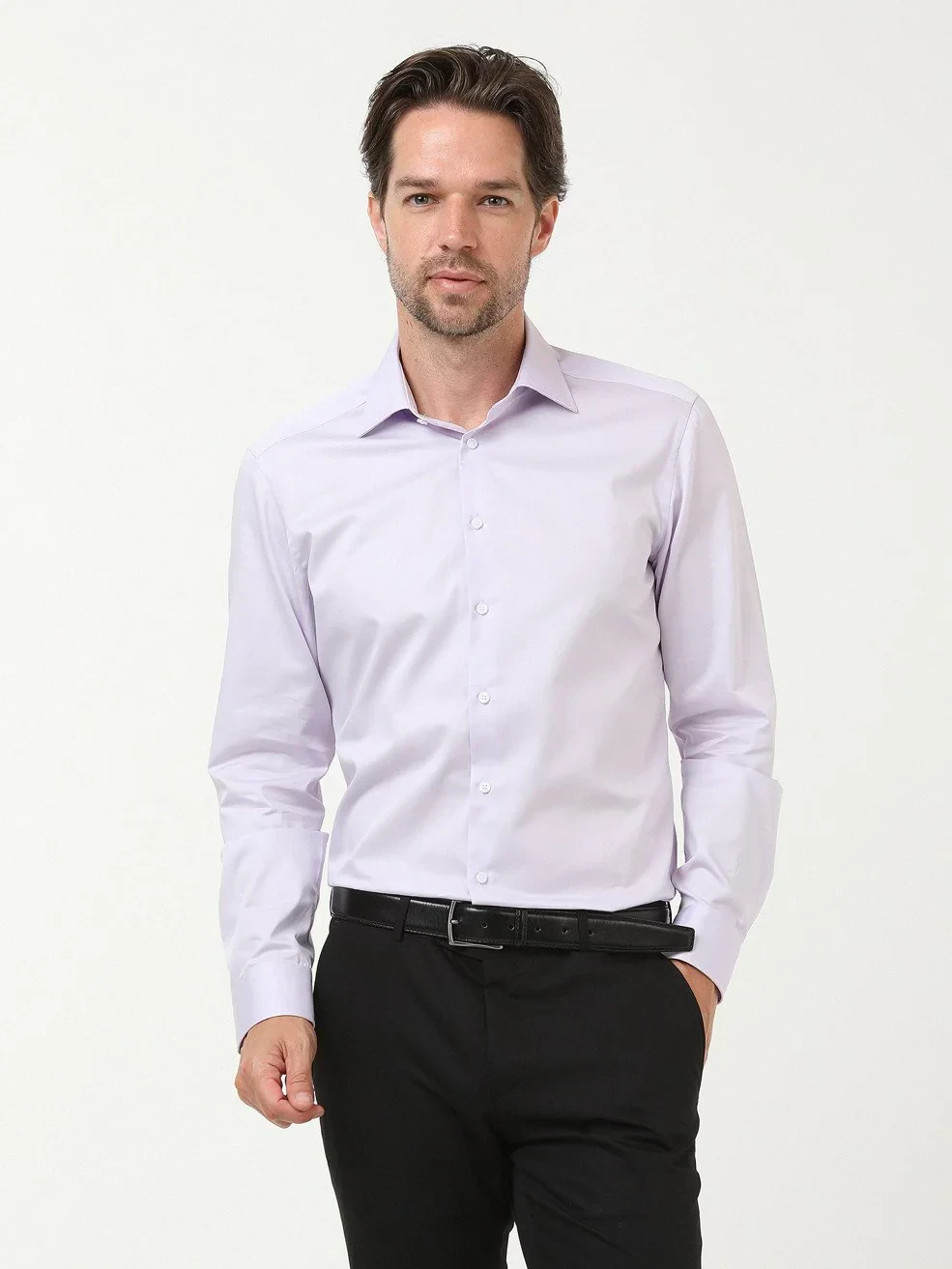 Purple Plain Slim Fit Weaving Classical 100% Cotton Shirt - 3