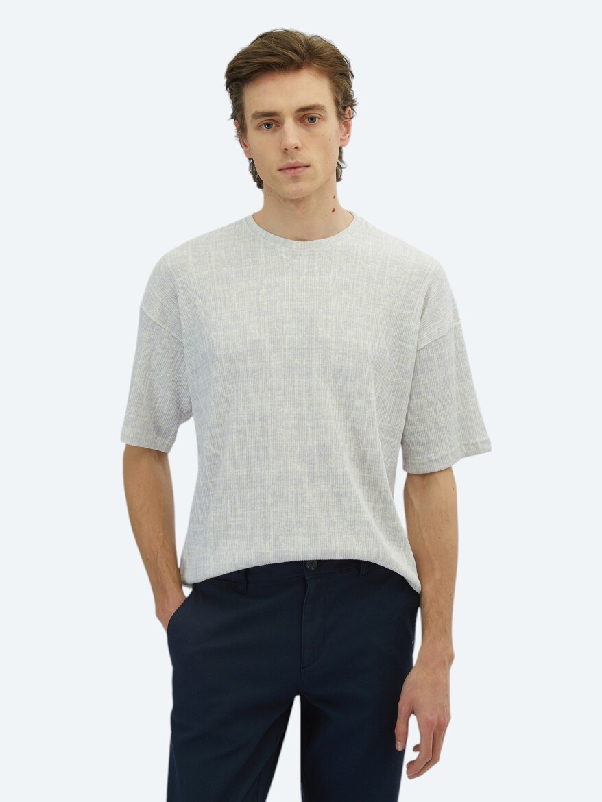 Purple Printed Crew Neck Cotton Blended T-Shirt - KİP