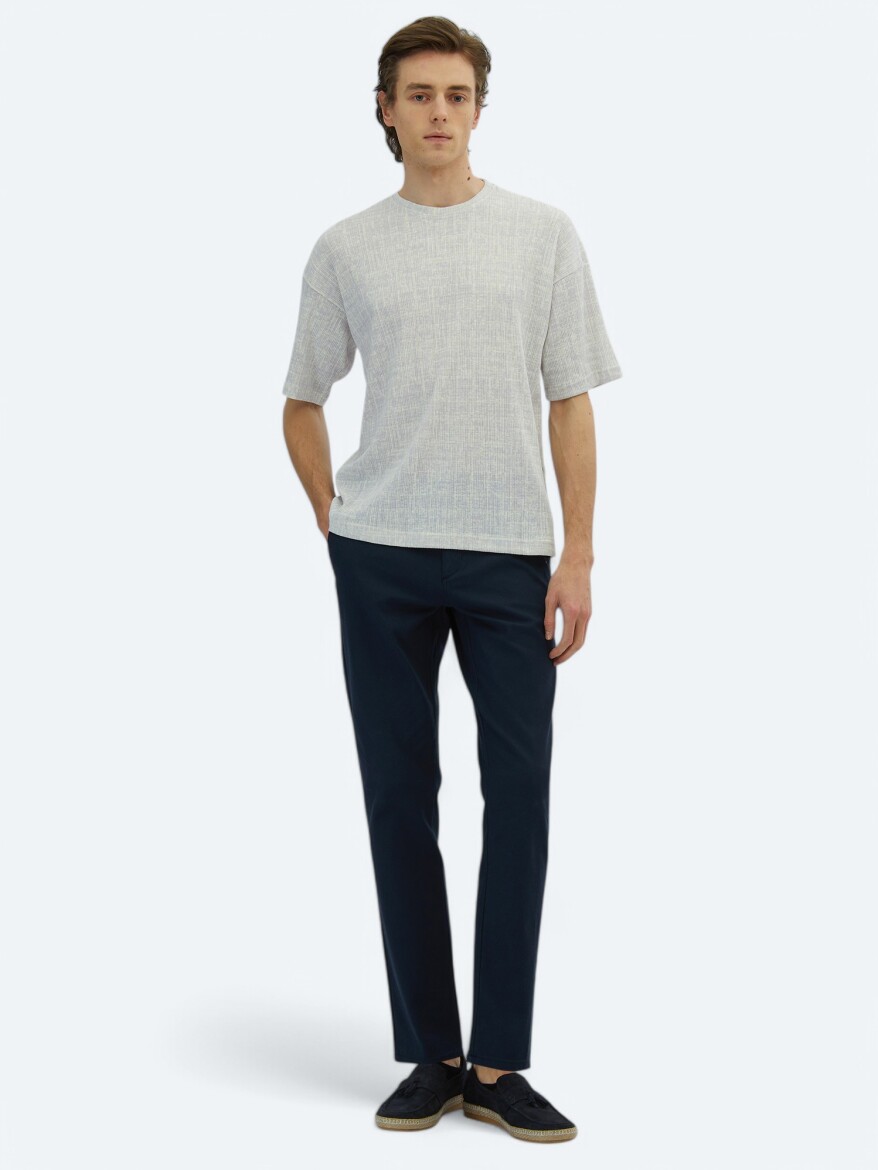 Purple Printed Crew Neck Cotton Blended T-Shirt - KİP