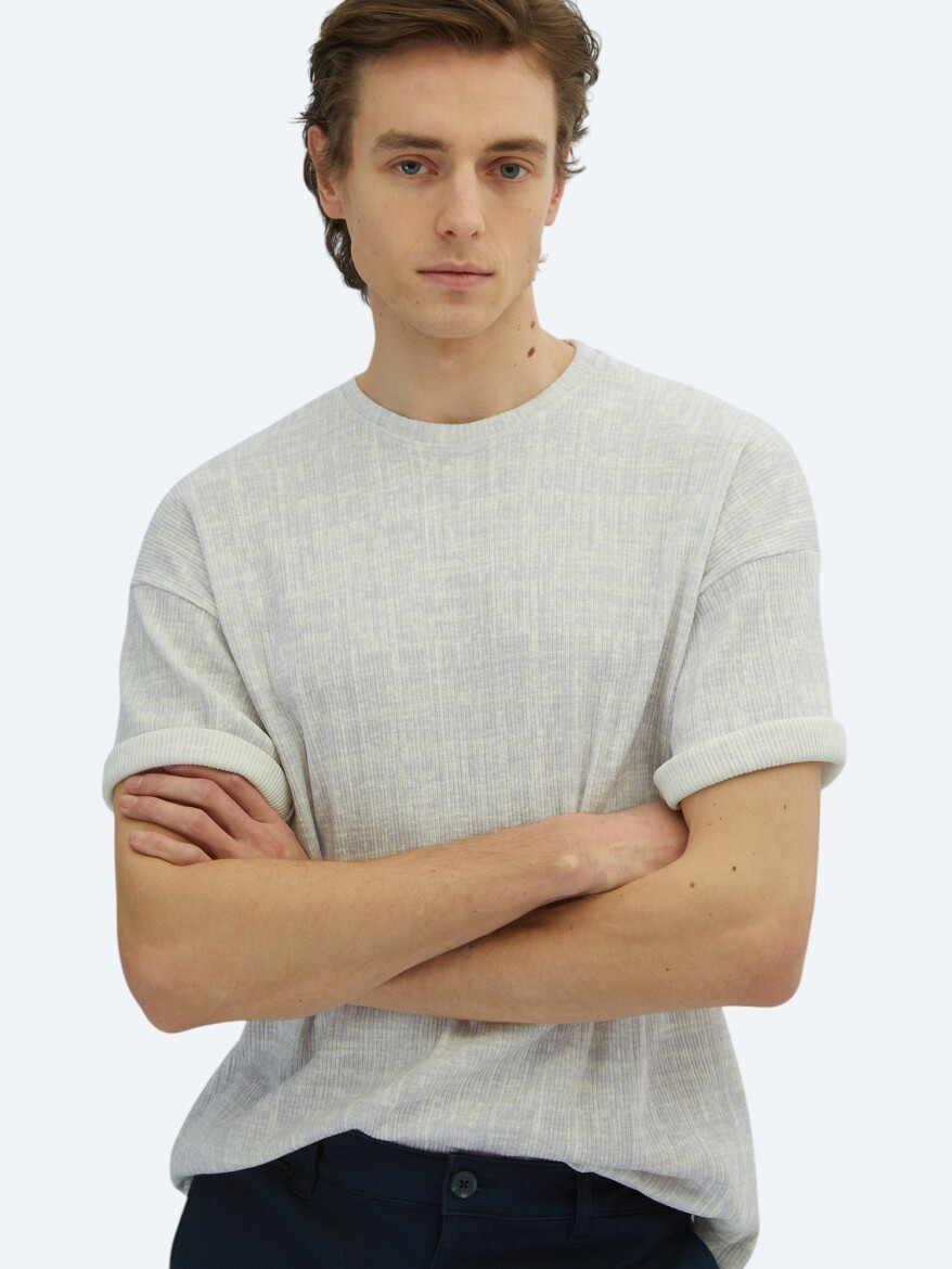 Purple Printed Crew Neck Cotton Blended T-Shirt - 4