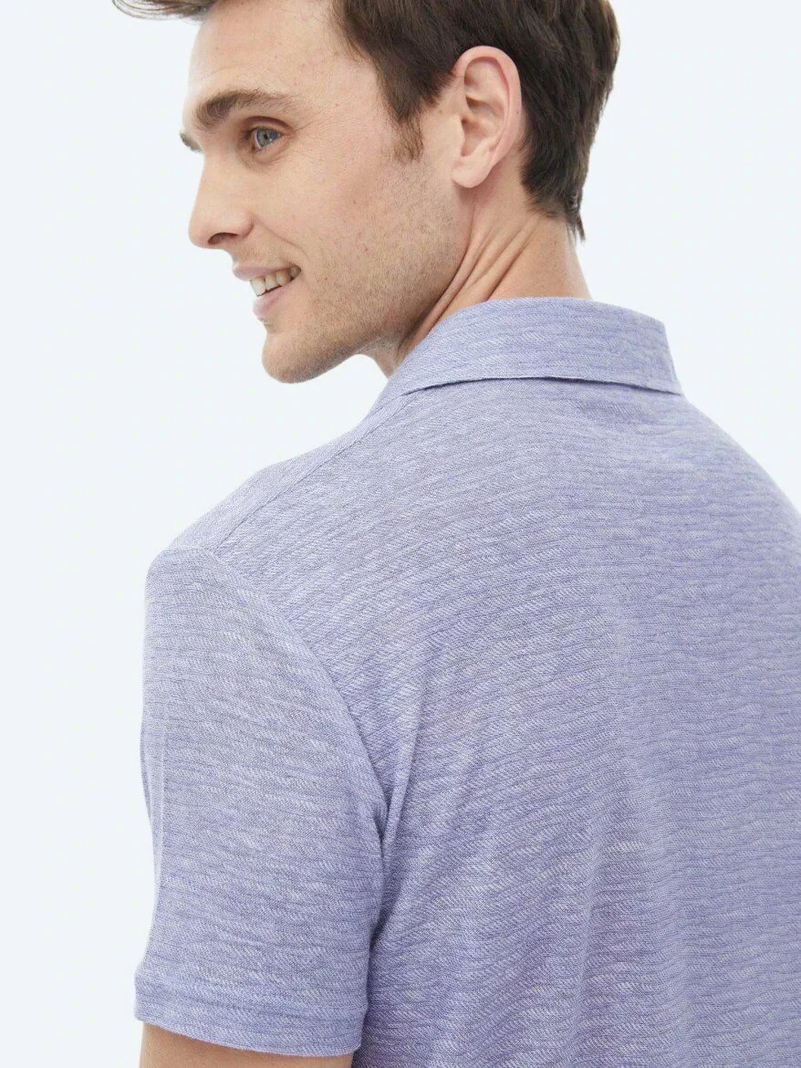 Purple Printed Polo Neck Cotton Blended T-Shirt - 9