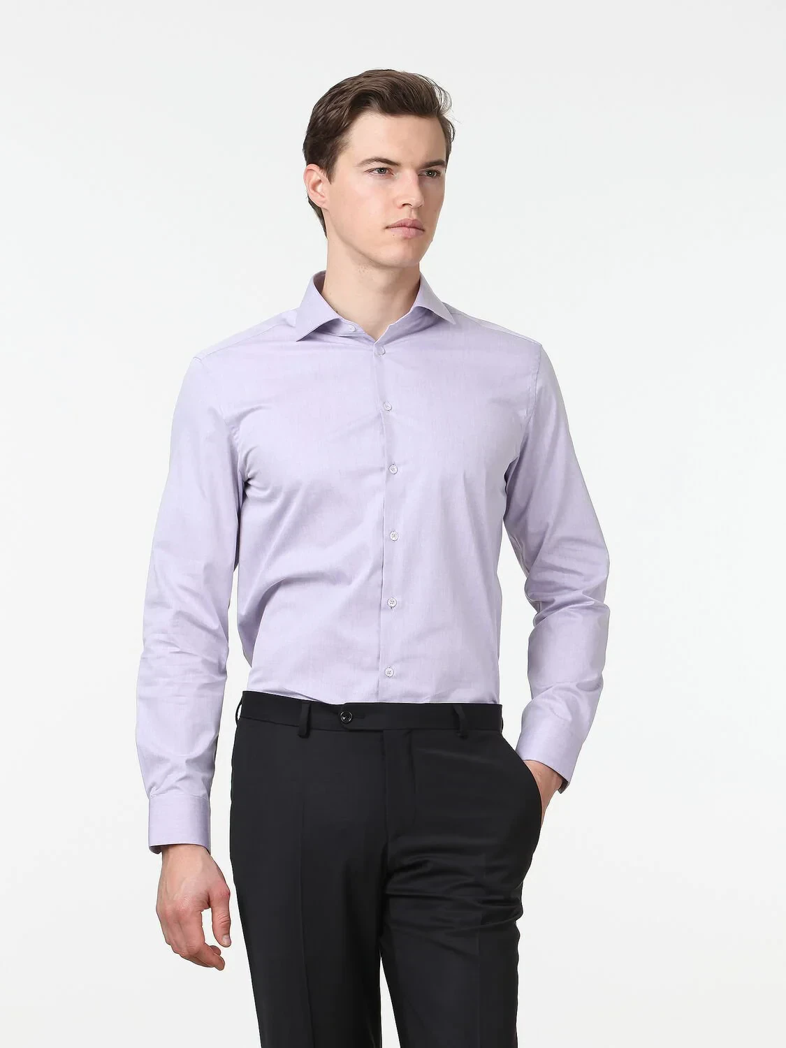Purple Regular Fit Weaving Classical Cotton Blended Shirt - 1
