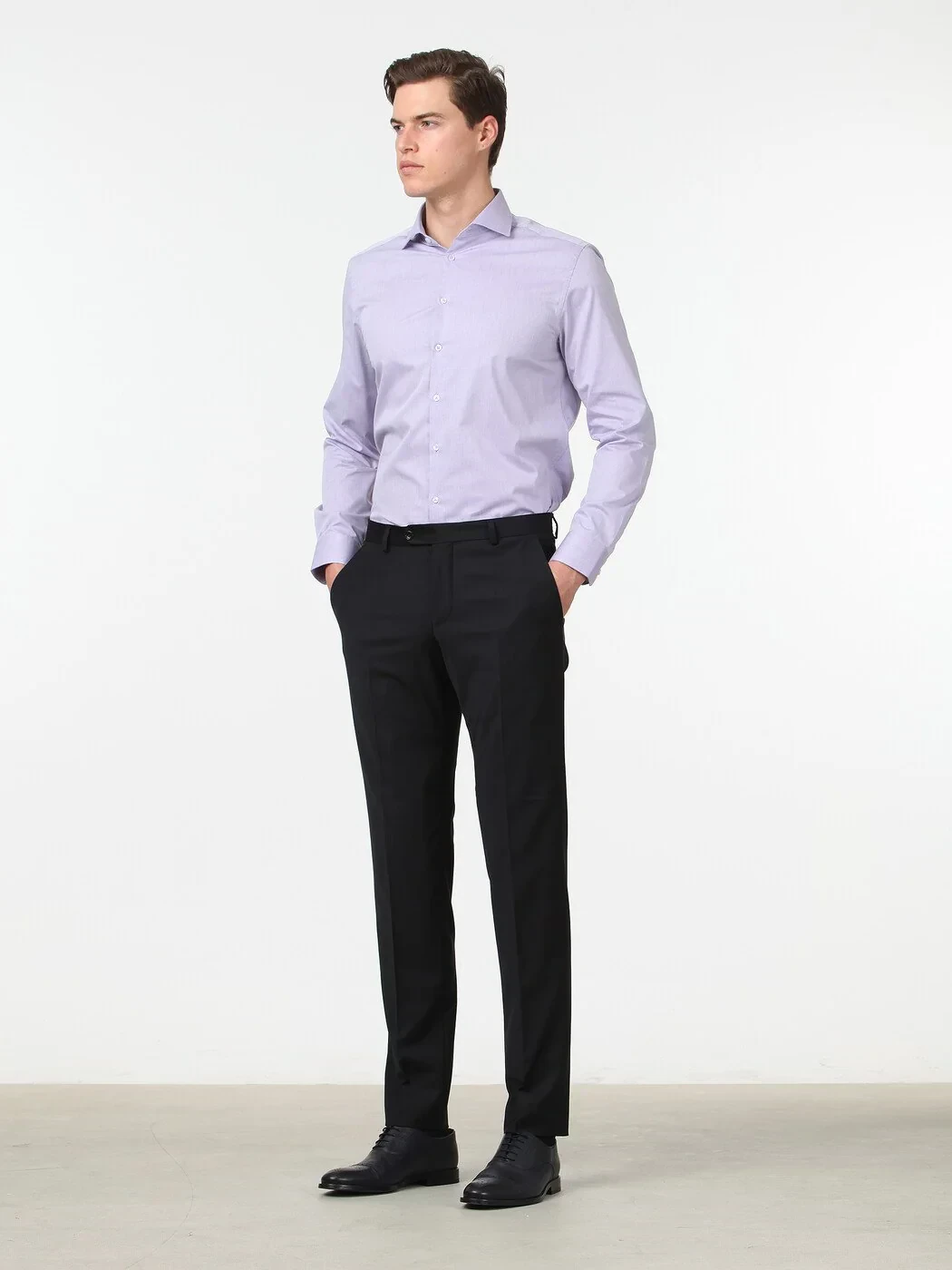Purple Regular Fit Weaving Classical Cotton Blended Shirt - 2