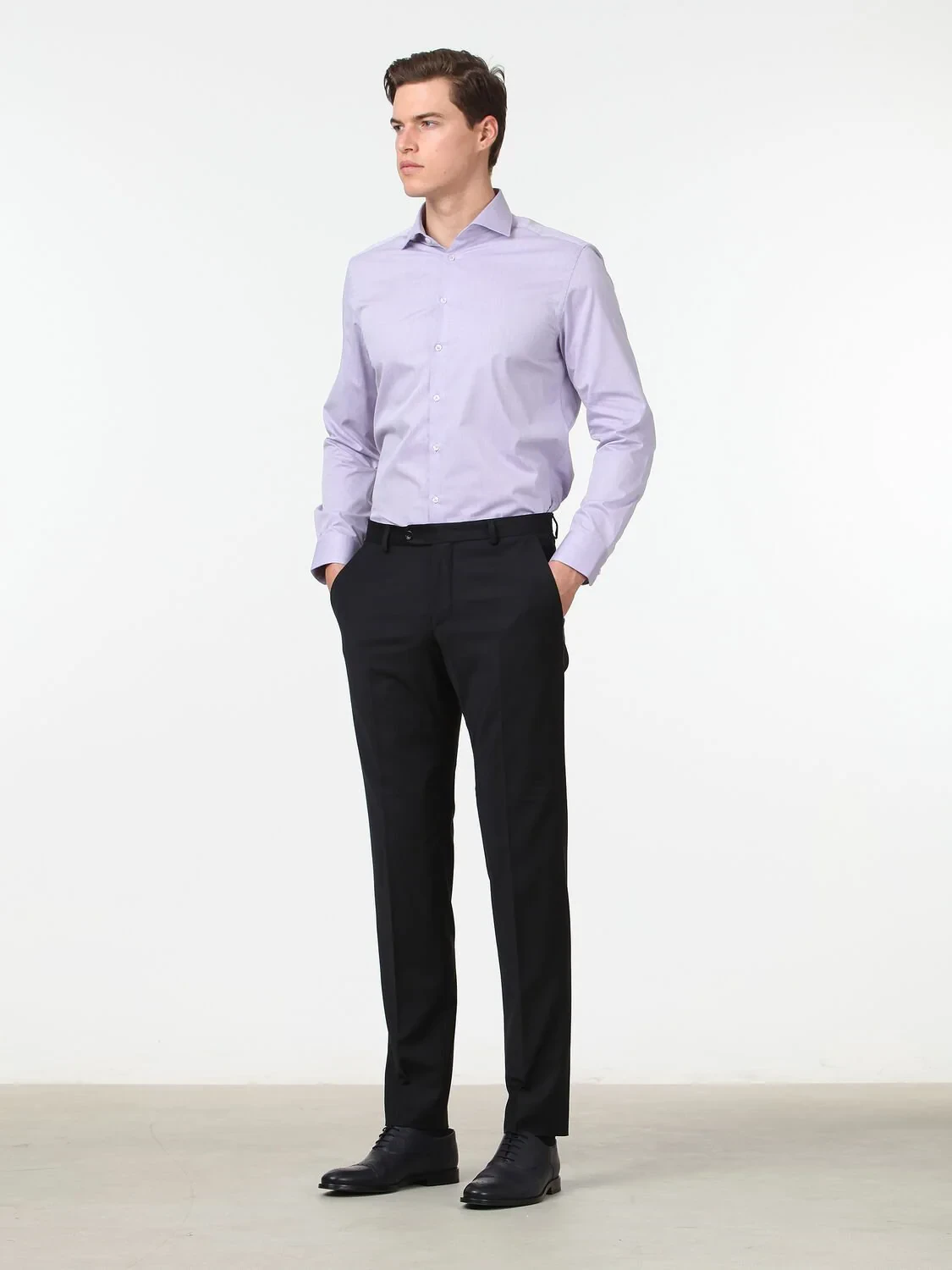 Purple Regular Fit Weaving Classical Cotton Blended Shirt - 2