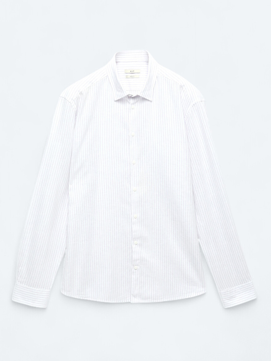 Purple Striped Regular Fit Long Weaving Casual Cotton Blended Shirt - 6