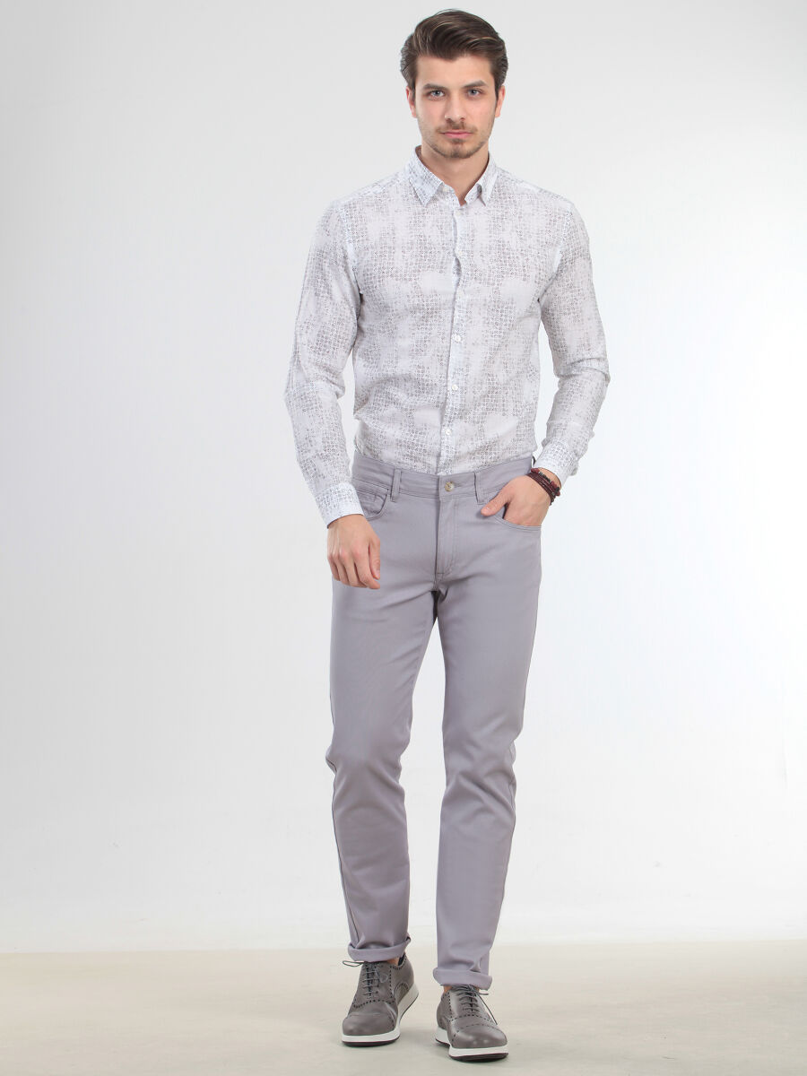 Purple Weaving Slim Fit Casual Cotton Blended Trousers - 3