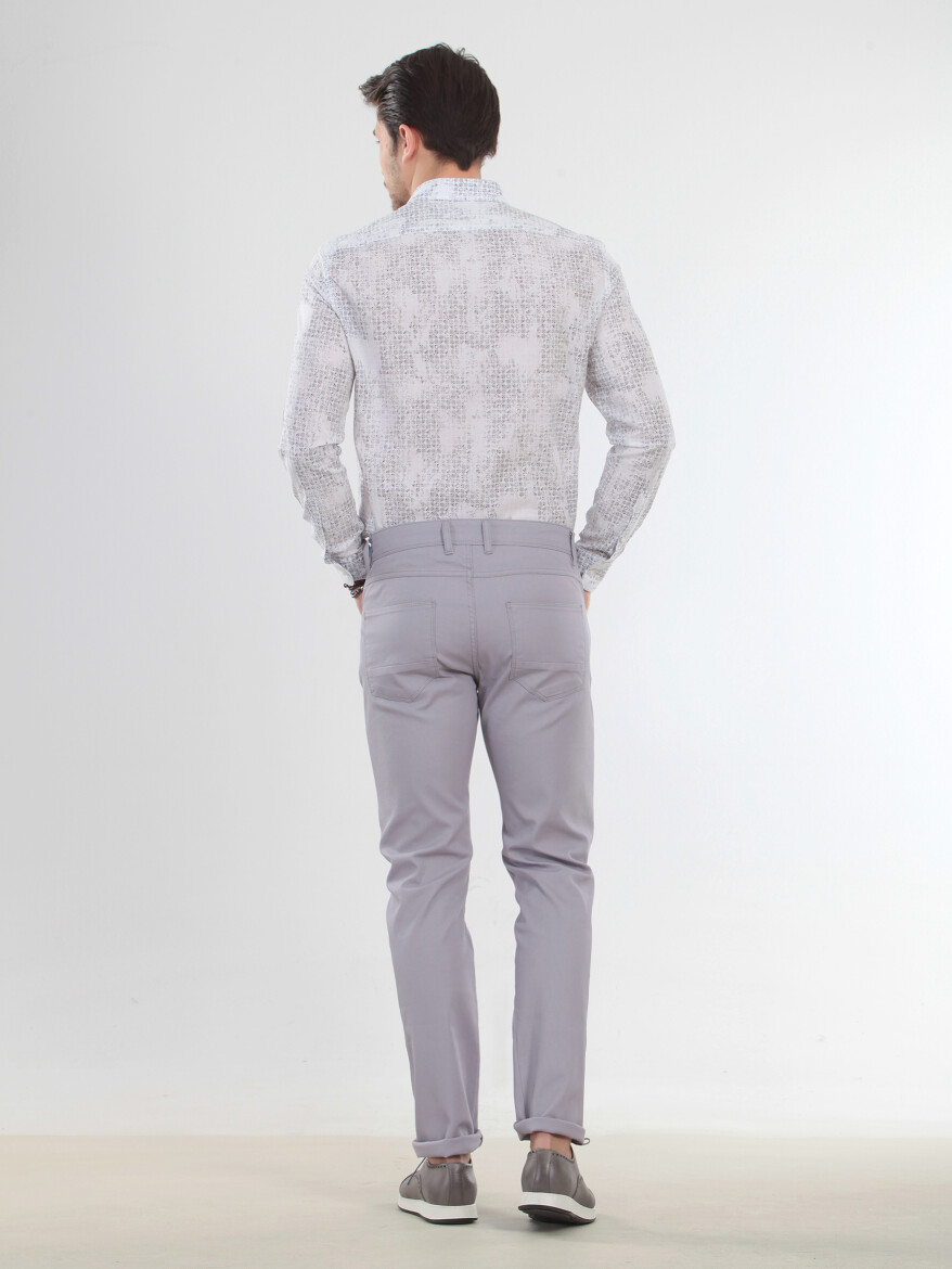 Purple Weaving Slim Fit Casual Cotton Blended Trousers - 4