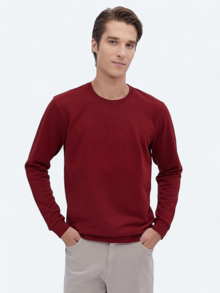 Red Crew Neck Printed Sweatshirt - 1
