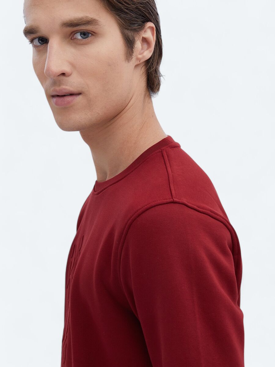 Red Crew Neck Printed Sweatshirt - 5