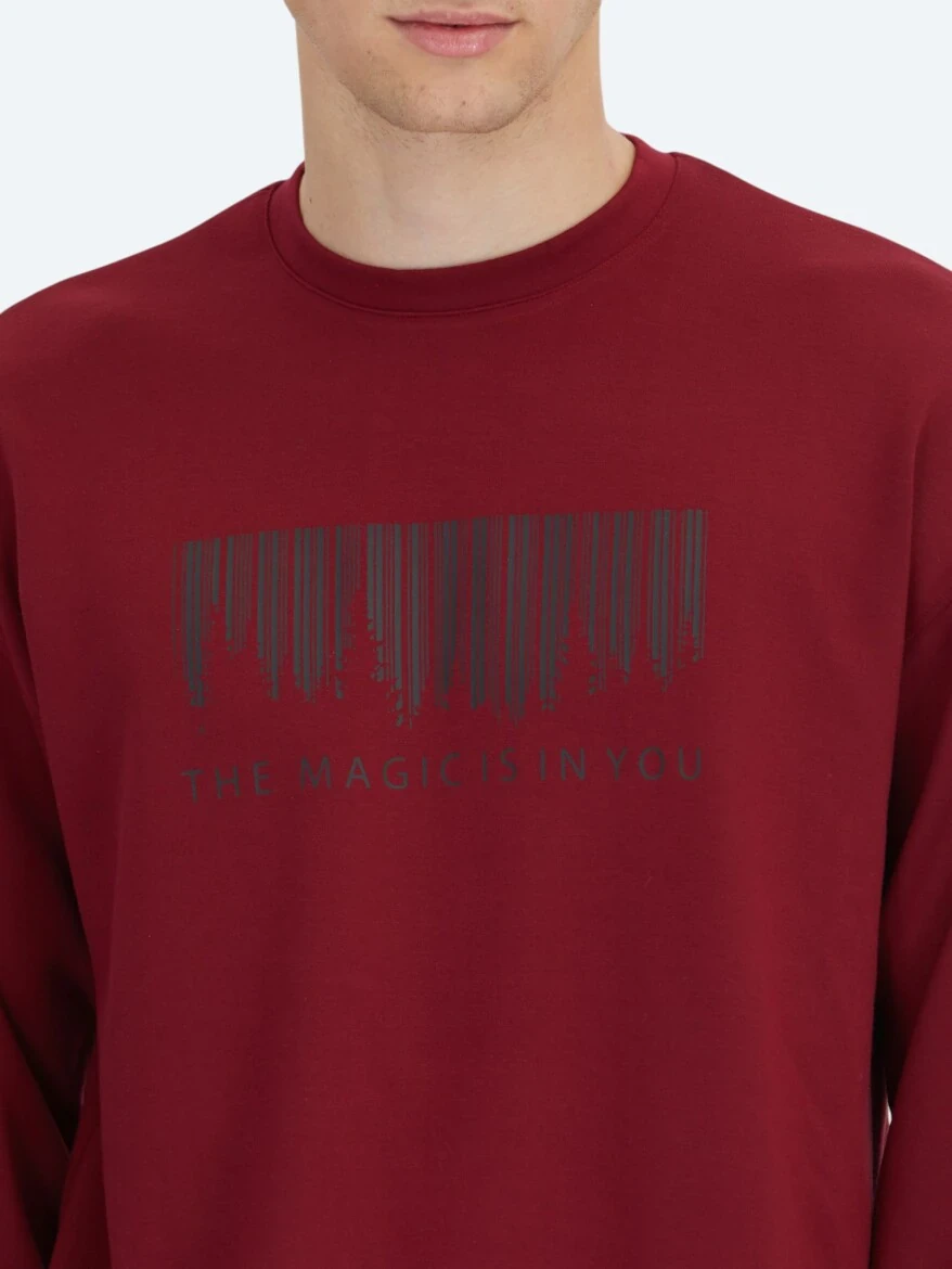 Red Crew Neck Printed Sweatshirt - 5