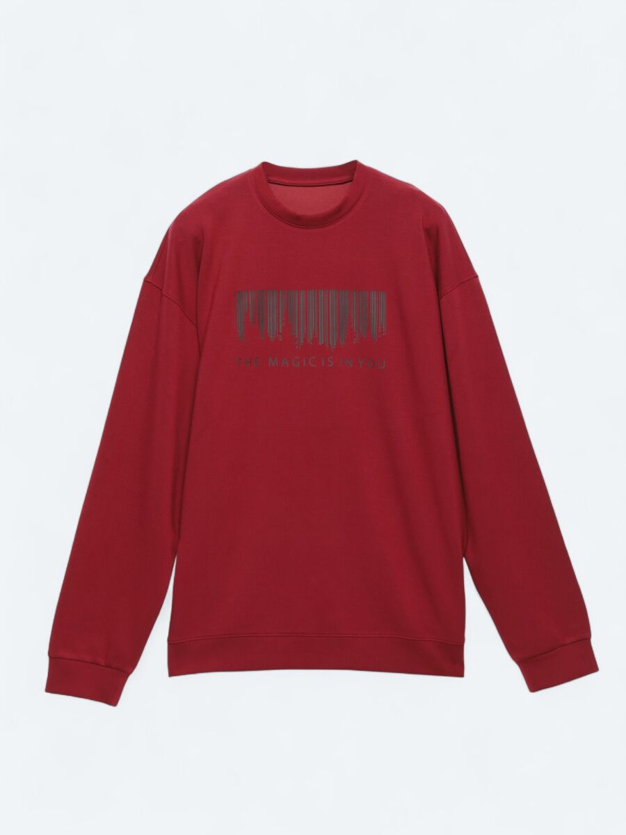 Red Crew Neck Printed Sweatshirt - 7