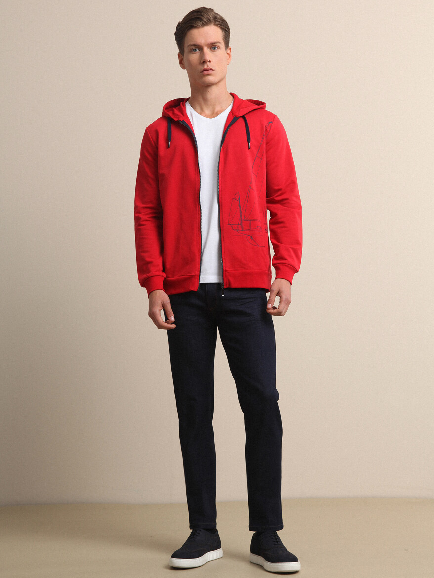 Red Hooded Plain Sweatshirt - 3