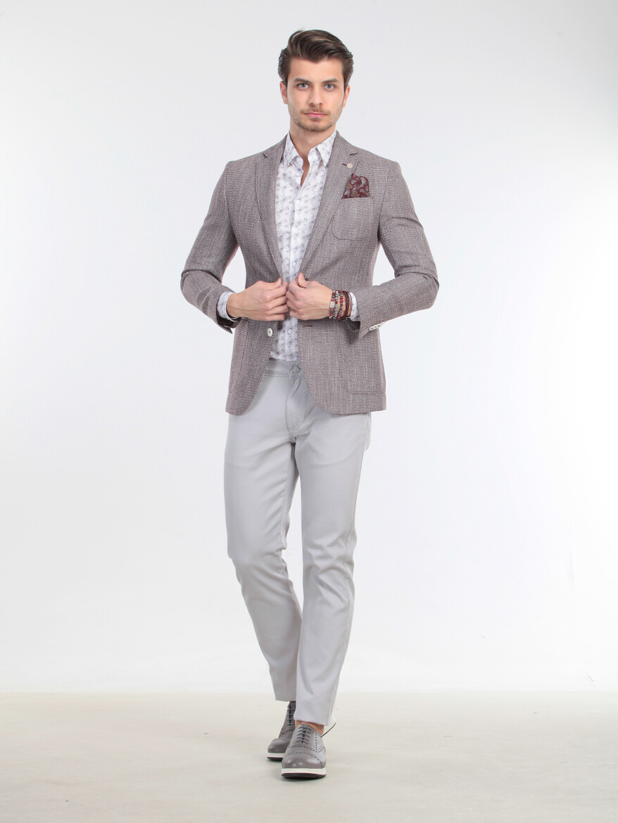 Red Modern Fit Cotton Blended Jacket - 1