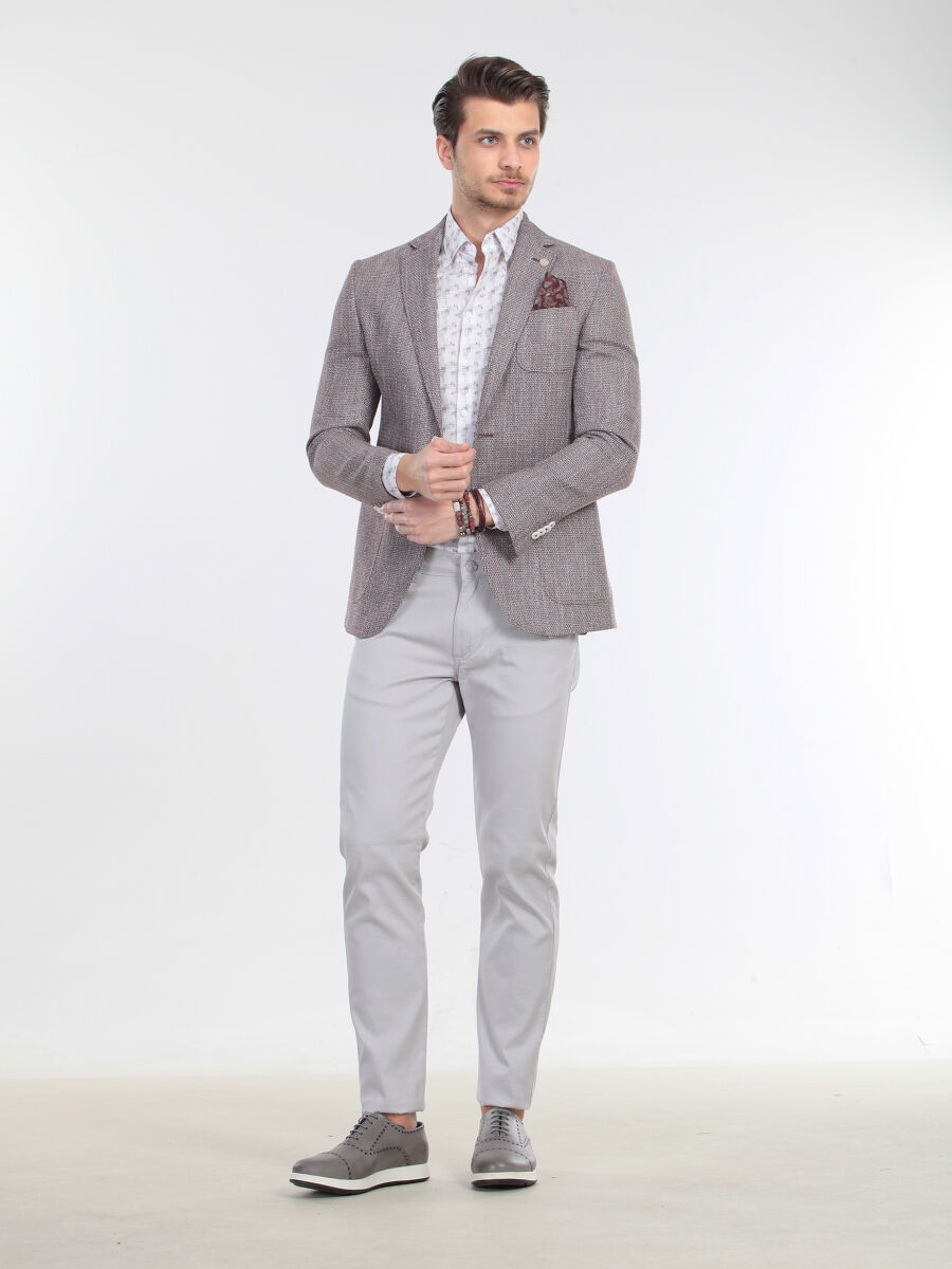 Red Modern Fit Cotton Blended Jacket - 3