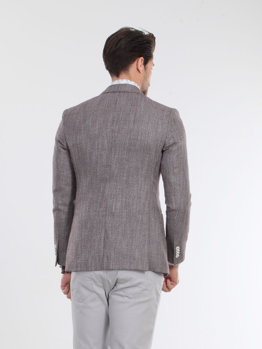 Red Modern Fit Cotton Blended Jacket - 4