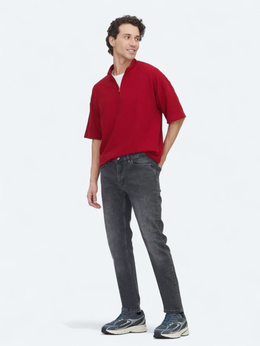 Red Patterned Turtleneck T-Shirt - 2