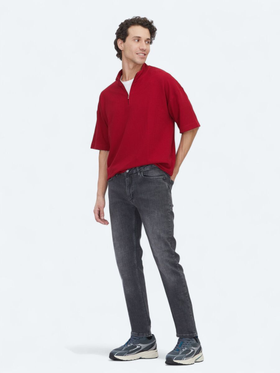 Red Patterned Turtleneck T-Shirt - 2