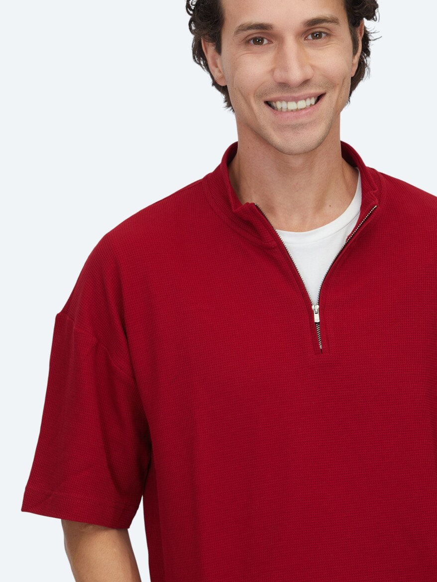 Red Patterned Turtleneck T-Shirt - 3
