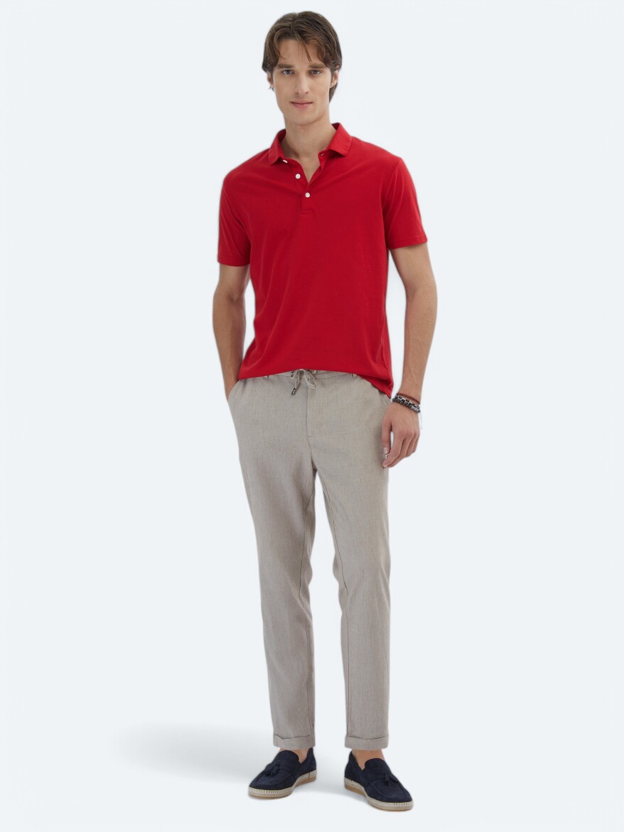 Red Plain Polo Neck 100% Cotton T-Shirt - KİP