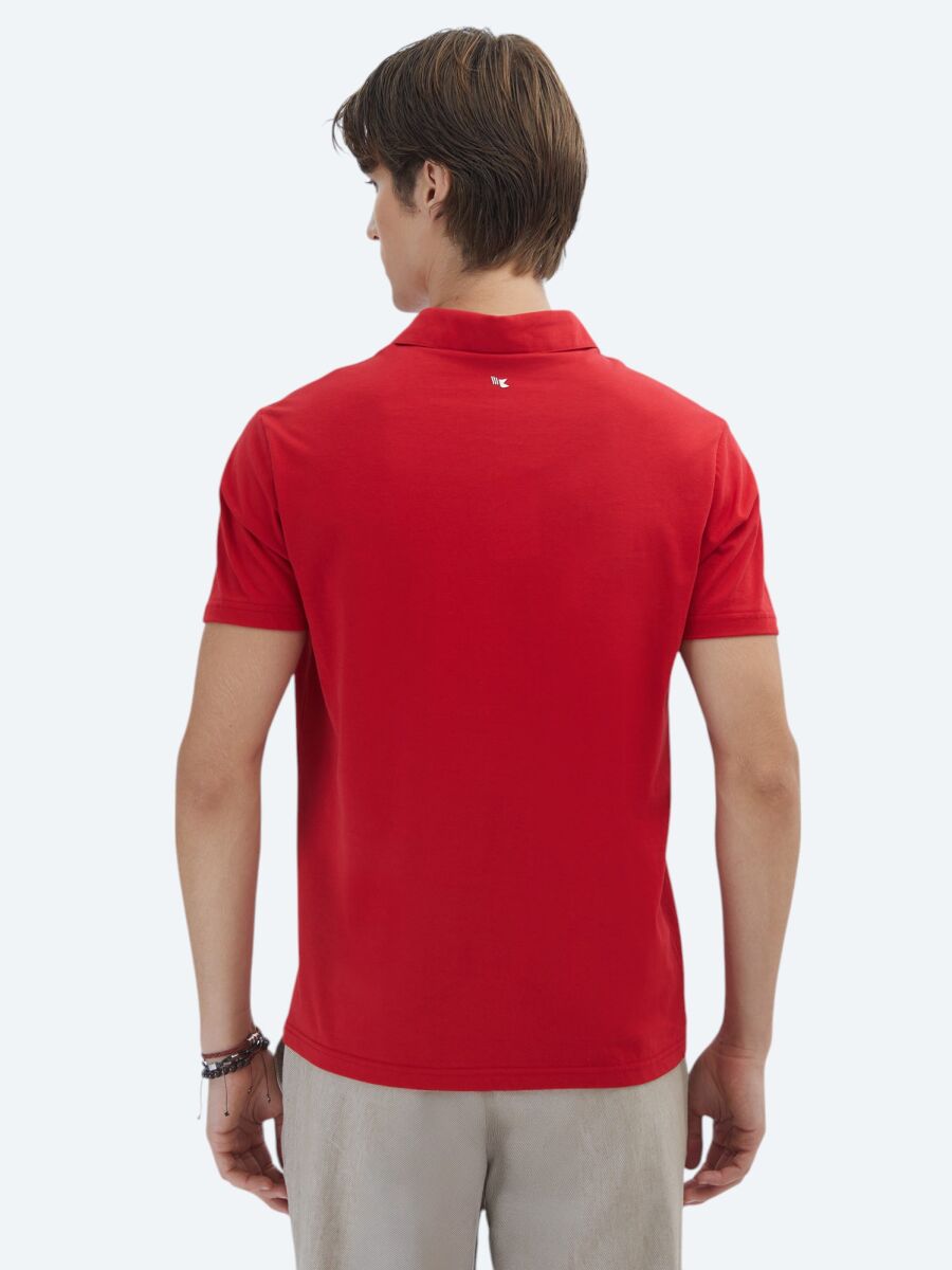 Red Plain Polo Neck 100% Cotton T-Shirt - 6