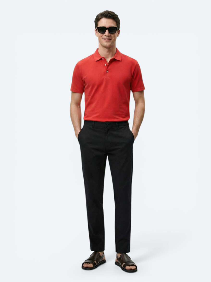 Red Plain Polo Neck 100% Cotton T-Shirt - 3