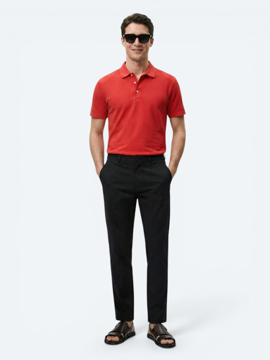 Red Plain Polo Neck 100% Cotton T-Shirt - 3