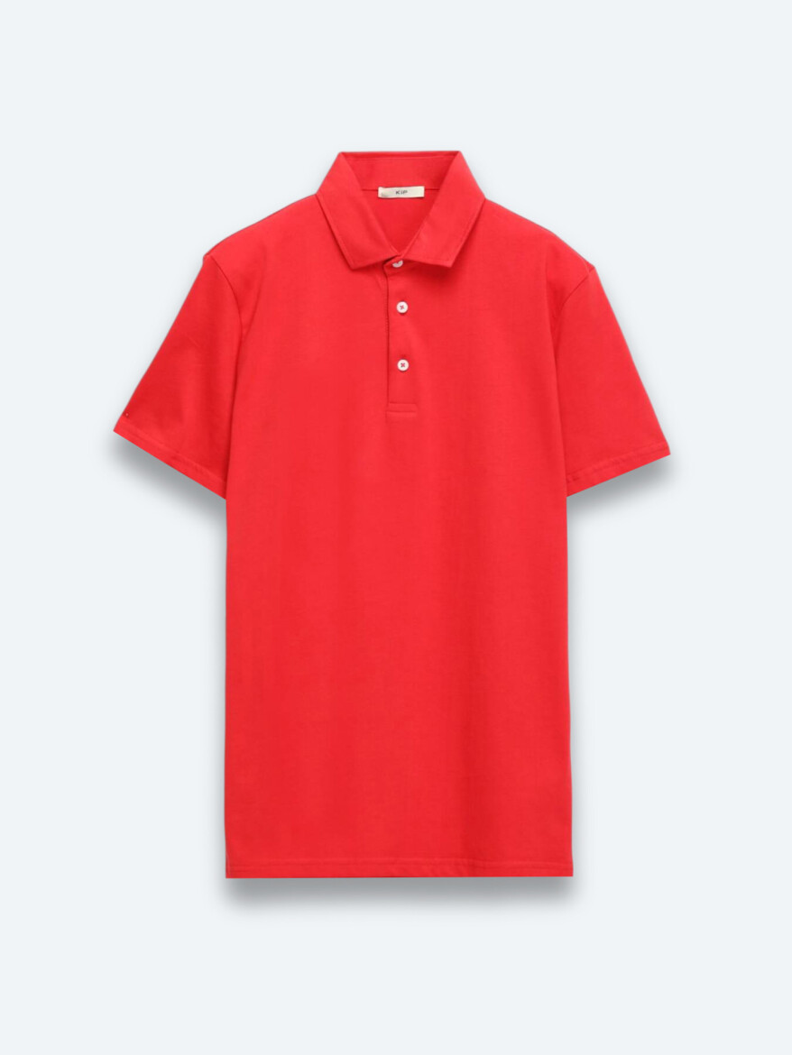 Red Plain Polo Neck 100% Cotton T-Shirt - 6