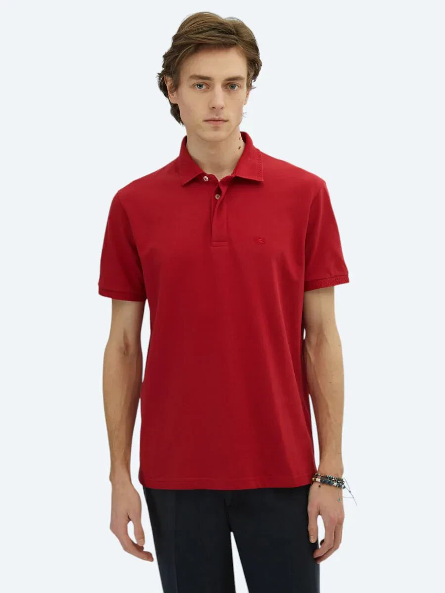 Red Plain Polo Neck 100% Cotton T-Shirt - 3