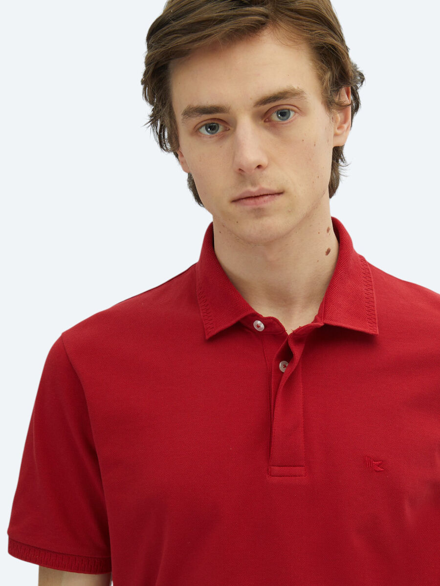 Red Plain Polo Neck 100% Cotton T-Shirt - 3