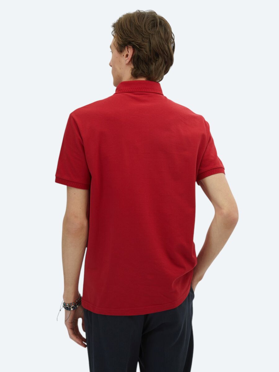 Red Plain Polo Neck 100% Cotton T-Shirt - 4