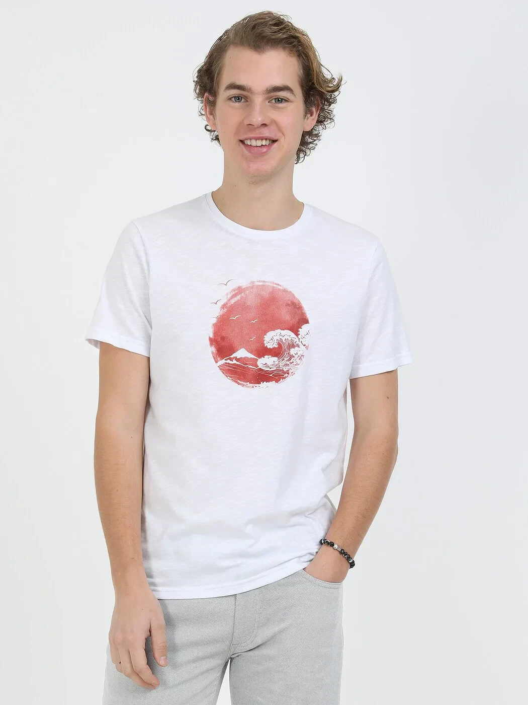 Red Printed Crew Neck 100% Cotton T-Shirt - 1