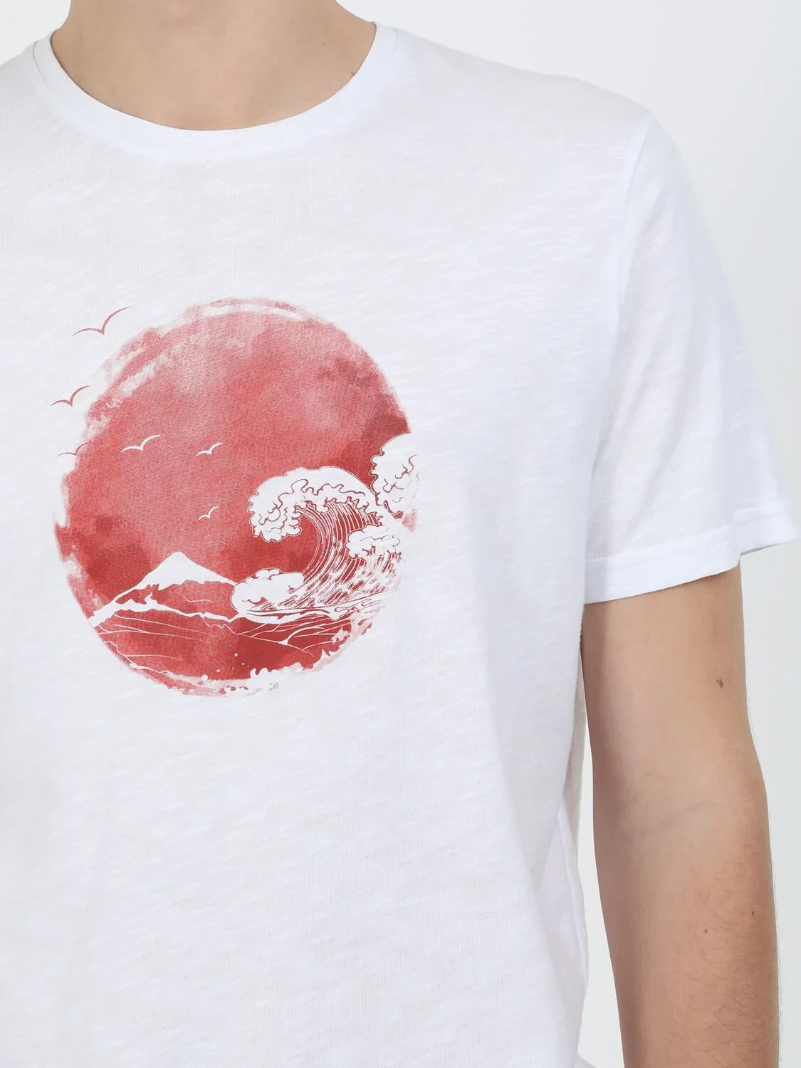 Red Printed Crew Neck 100% Cotton T-Shirt - 2