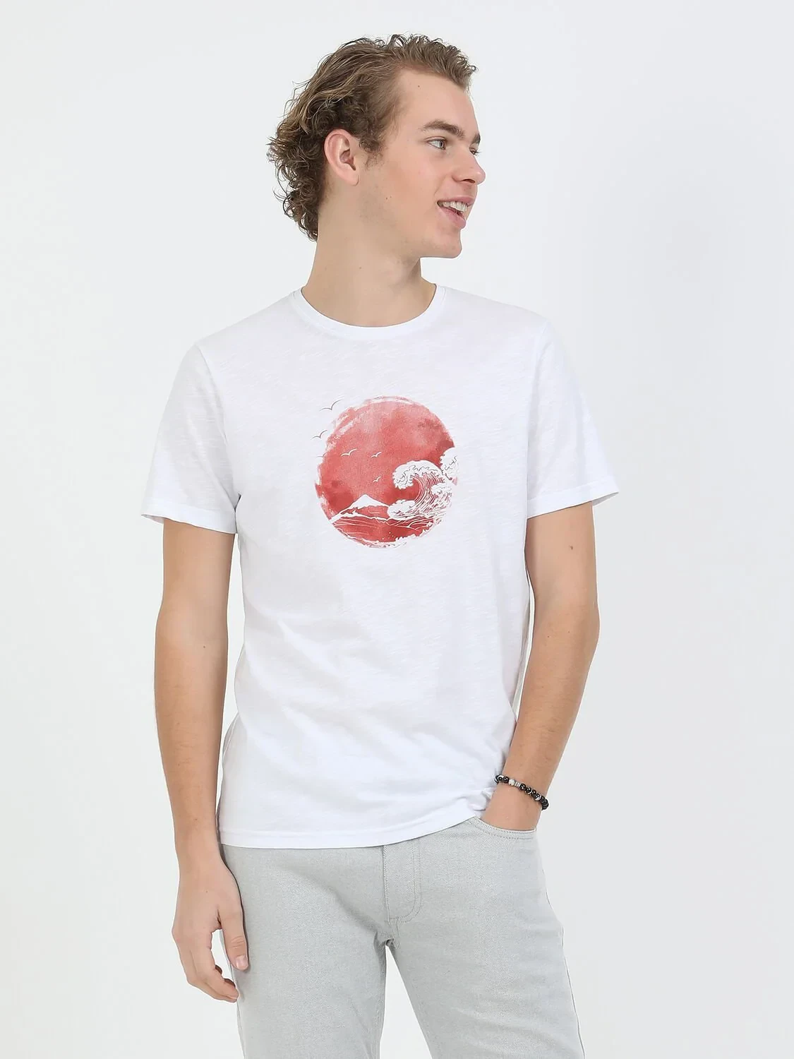 Red Printed Crew Neck 100% Cotton T-Shirt - 3
