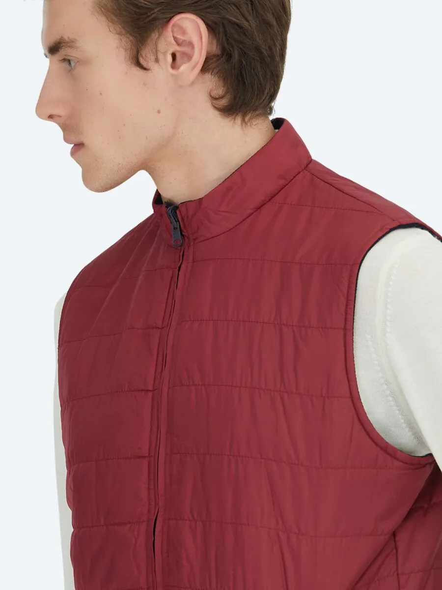 Red Regular Fit Turtleneck Casual Knitting Double-Sided Puffer Vest - 5