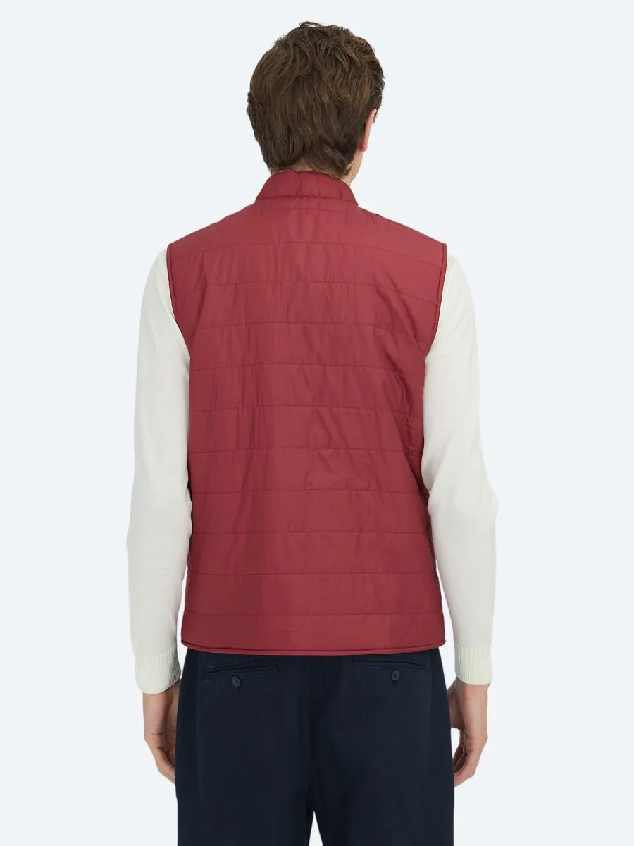 Red Regular Fit Turtleneck Casual Knitting Double-Sided Puffer Vest - 7