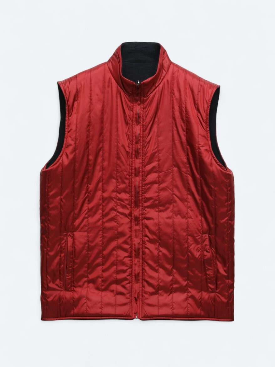 Red Regular Fit Turtleneck Casual Knitting Double-Sided Puffer Vest - 9