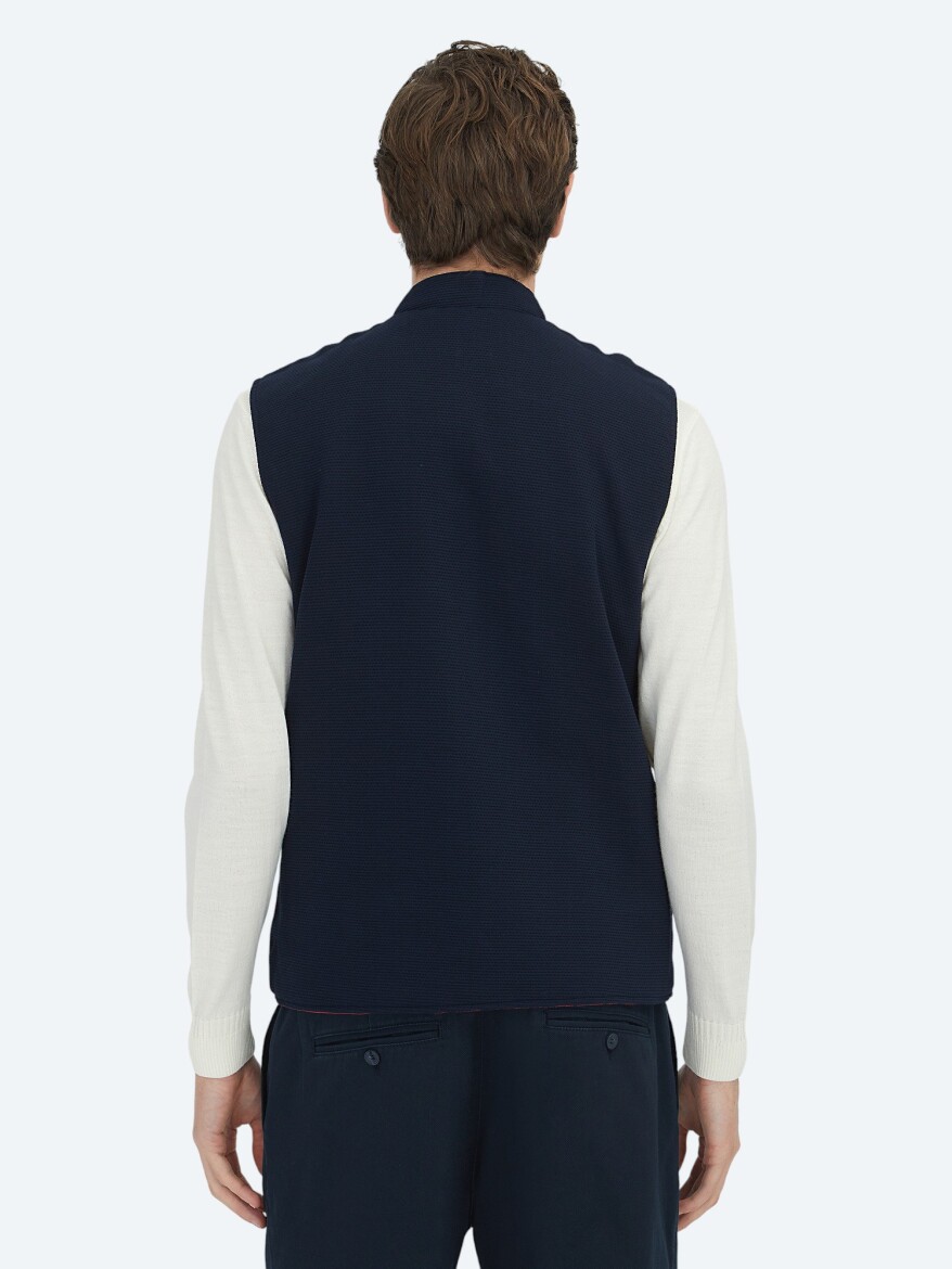 Red Regular Fit Turtleneck Casual Knitting Double-Sided Puffer Vest - 6